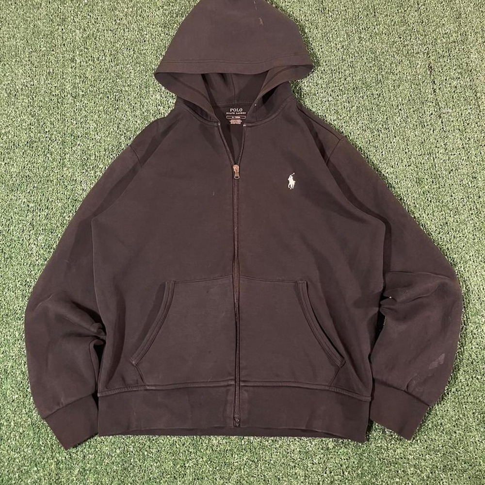 Polo Ralph Lauren Mens Black Full-Zip Hoodie Relaxed Fit Size M Fits Large 0191